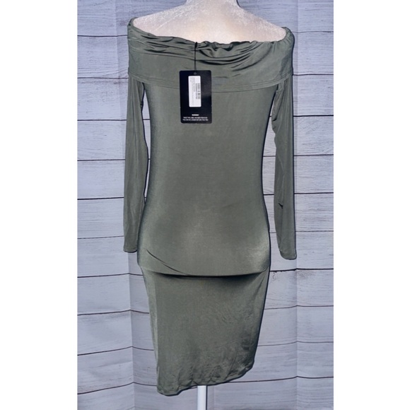 NWT PrettyLittleThing Khaki Ring Detail Bardot Slinky Bodycon Dress - Picture 7 of 7